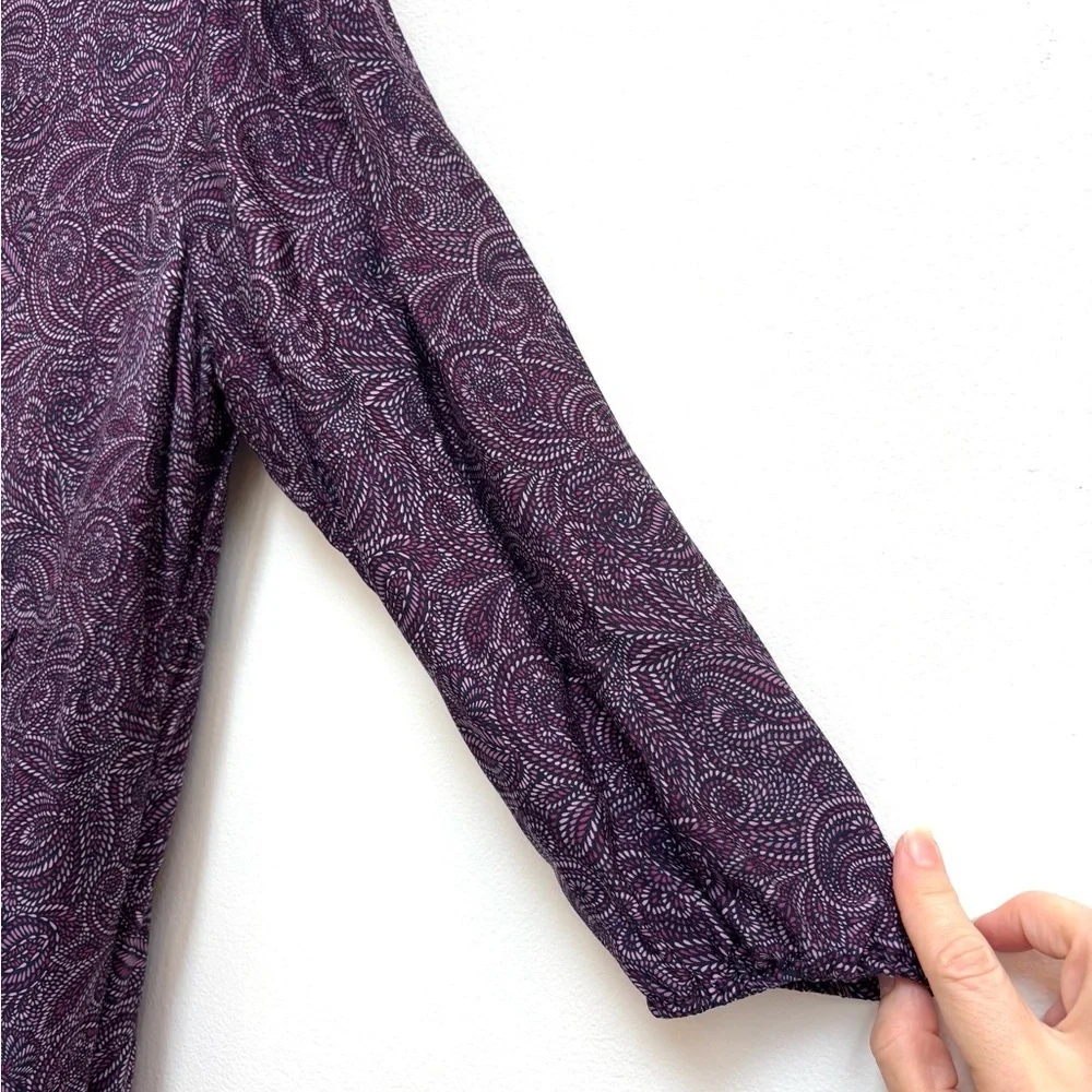 J. Jill Paisley Print Tiered Midi Dress Long Sleeve Cottagecore Boho Plum XS